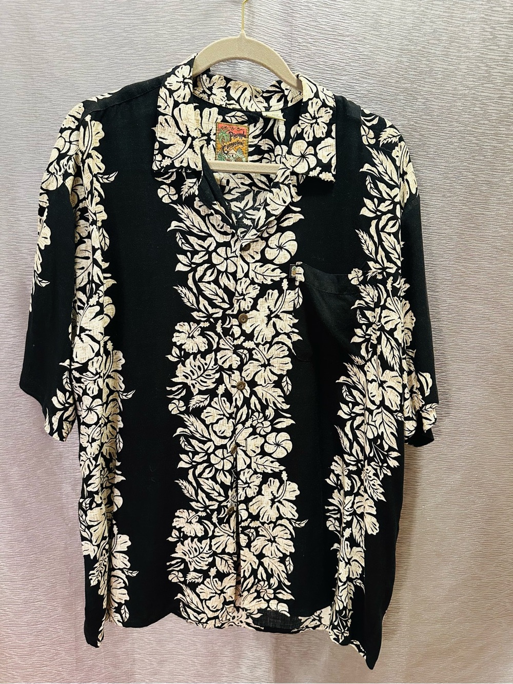 Black & Cream Floral Hawaiian Camp Shirt - Men’s Casual Button-Down